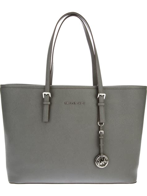 michael kors gray leather purse|Michael Kors signature tote gray.